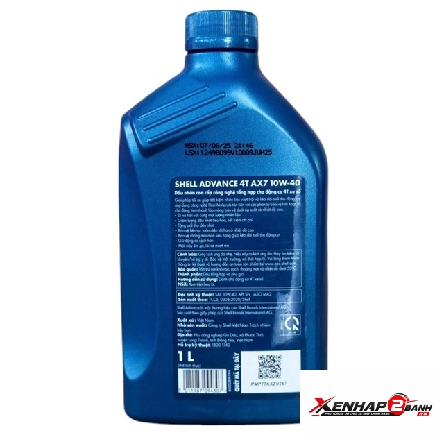 Nhớt shell advance 4t ax7 10w40 synthetic based 1l - 2