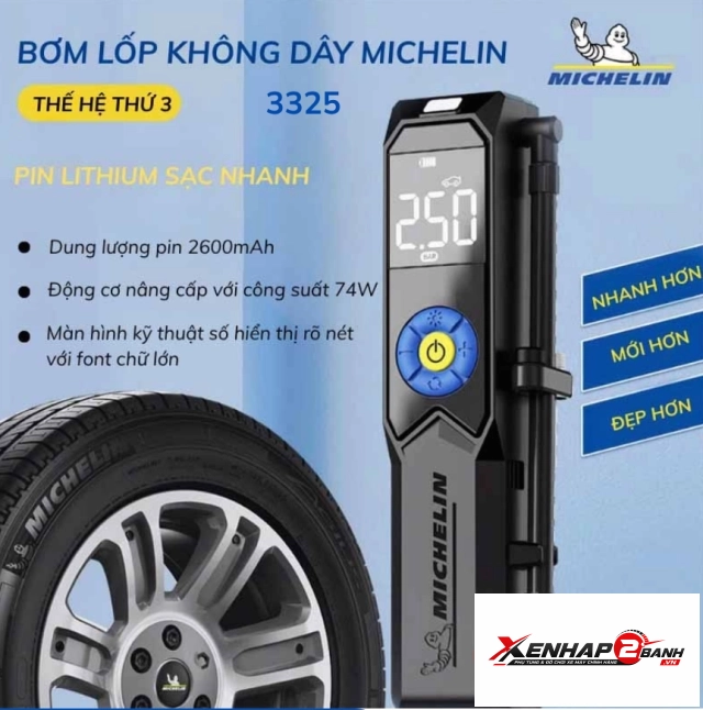 Máy bơm lốp mini michelin m3325 không dây chính hãng - 2