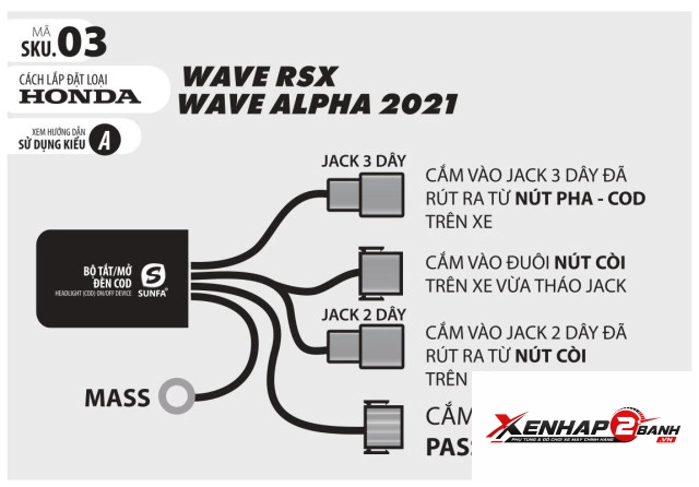 Bộ công tắc đèn sunfa cho honda wave a blade - 3