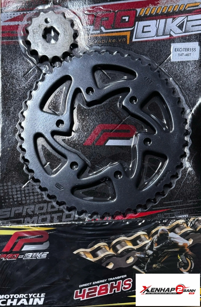 Bộ nhông sên dĩa pro-bike tán đúc vàng đen cho exciter 155 46t 428hs - 1