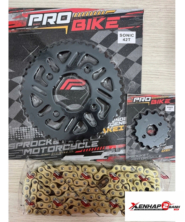 Bộ nhông sên dĩa pro-bike cho sonic sên vàng 42t - 2