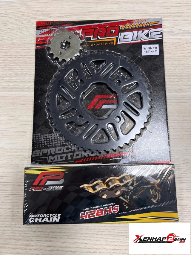 Bộ nhông sên dĩa pro-bike tán đúc vàng đen cho winner 44t 428hs - 1