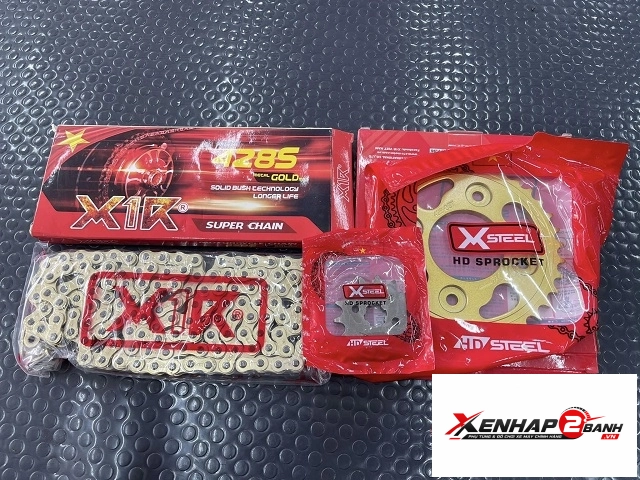 Bộ nhông sên dĩa x1r cho wave rs future 114l vàng crom - 2