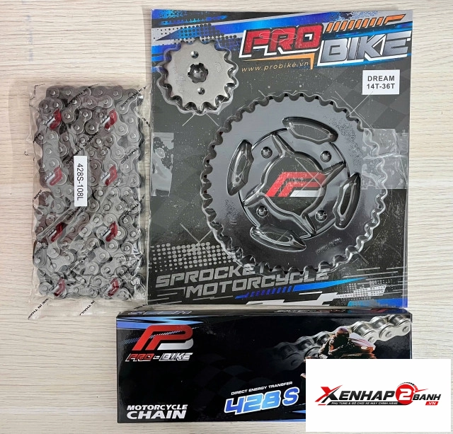Bộ nhông sên dĩa pro-bike cho wave dream 14t - 36t- sên 428s 108l sên tán đúc - 2