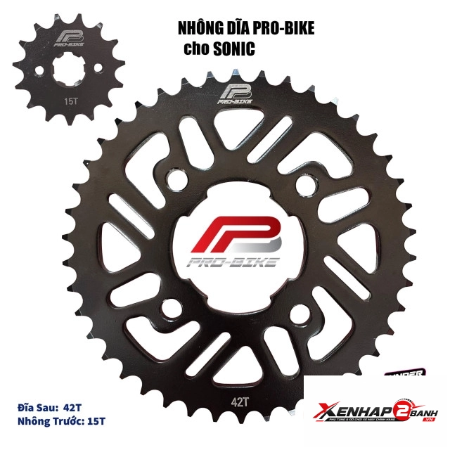 Bộ nhông sên dĩa pro-bike cho sonic sên vàng 42t - 1
