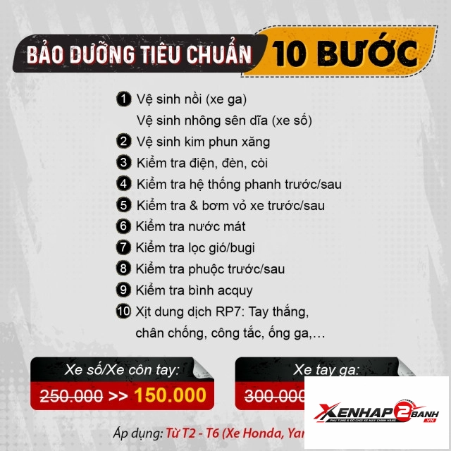 Gói bảo dưỡng xe máy số xe côn tay tiêu chuẩn 10 bước - 1
