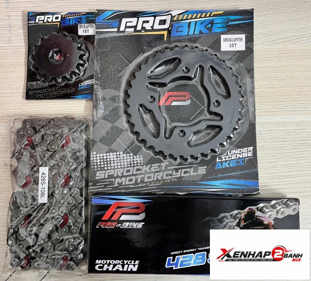 Bộ nhông sên dĩa pro-bike cho sirius 15t - 35t- sên 428s 108l sên tán đúc - 1