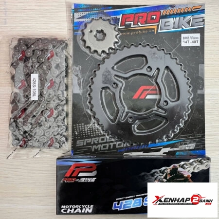 Bộ nhông sên dĩa Pro-Bike cho Sirius Fi 14T – 40T- Sên 428S 108L (sên tán đúc)