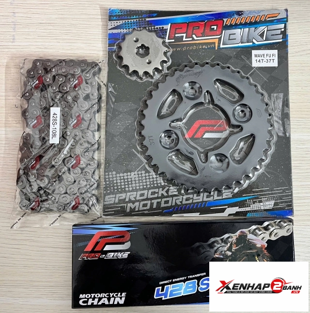 Bộ nhông sên dĩa pro-bike cho future fi 14t - 37t- sên 428s 108l sên tán đúc - 1